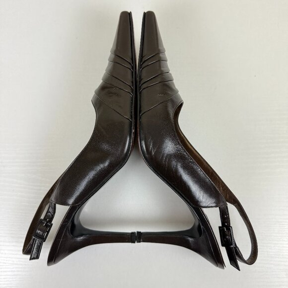 Stuart Weitzman Brown Pumps Pointed Toe Kitten Heel Sling Back Heels - Picture 6 of 10